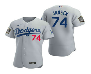 Men Los Angeles Dodgers 74 Kenley Jansen Gray 2020 World Series Authentic Flex Nike Jersey